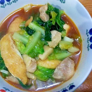 サラダ菜鶏もも油揚げの炒め煮/ダシダ粉唐辛子味